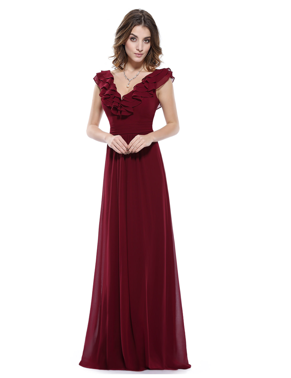 Langes Chiffon Abendkleid in Bordeaux Rot